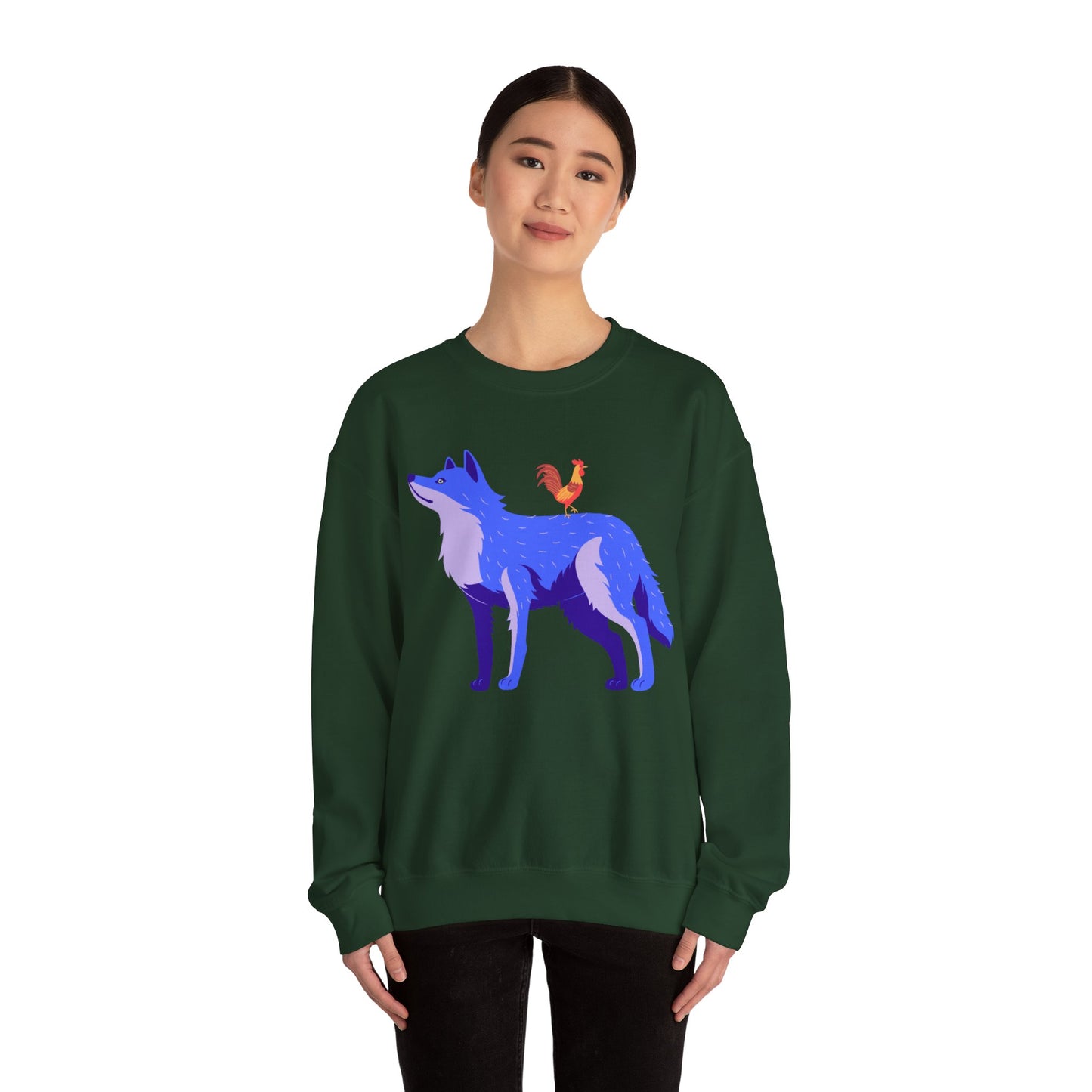 Wolf and Chicken Sweatshirt, Funny graphic print crewneck sweatshirt