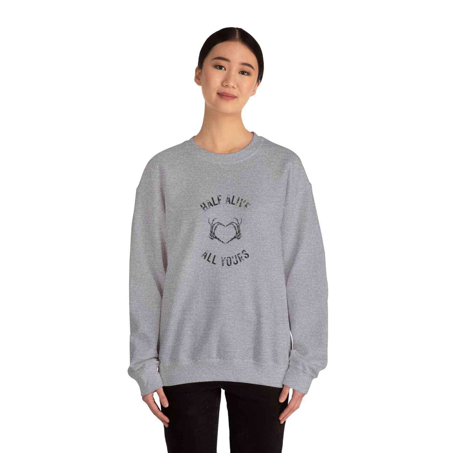Skeleton Heart Hands, Gothic Valentine Sweatshirt Crew Neck