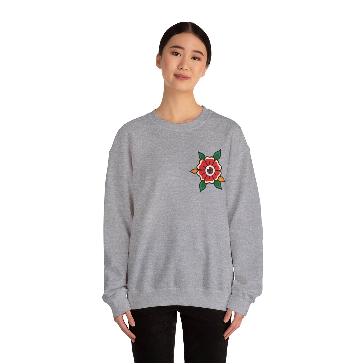 Old School Poppy, Tattoo-style crewneck, unisex
