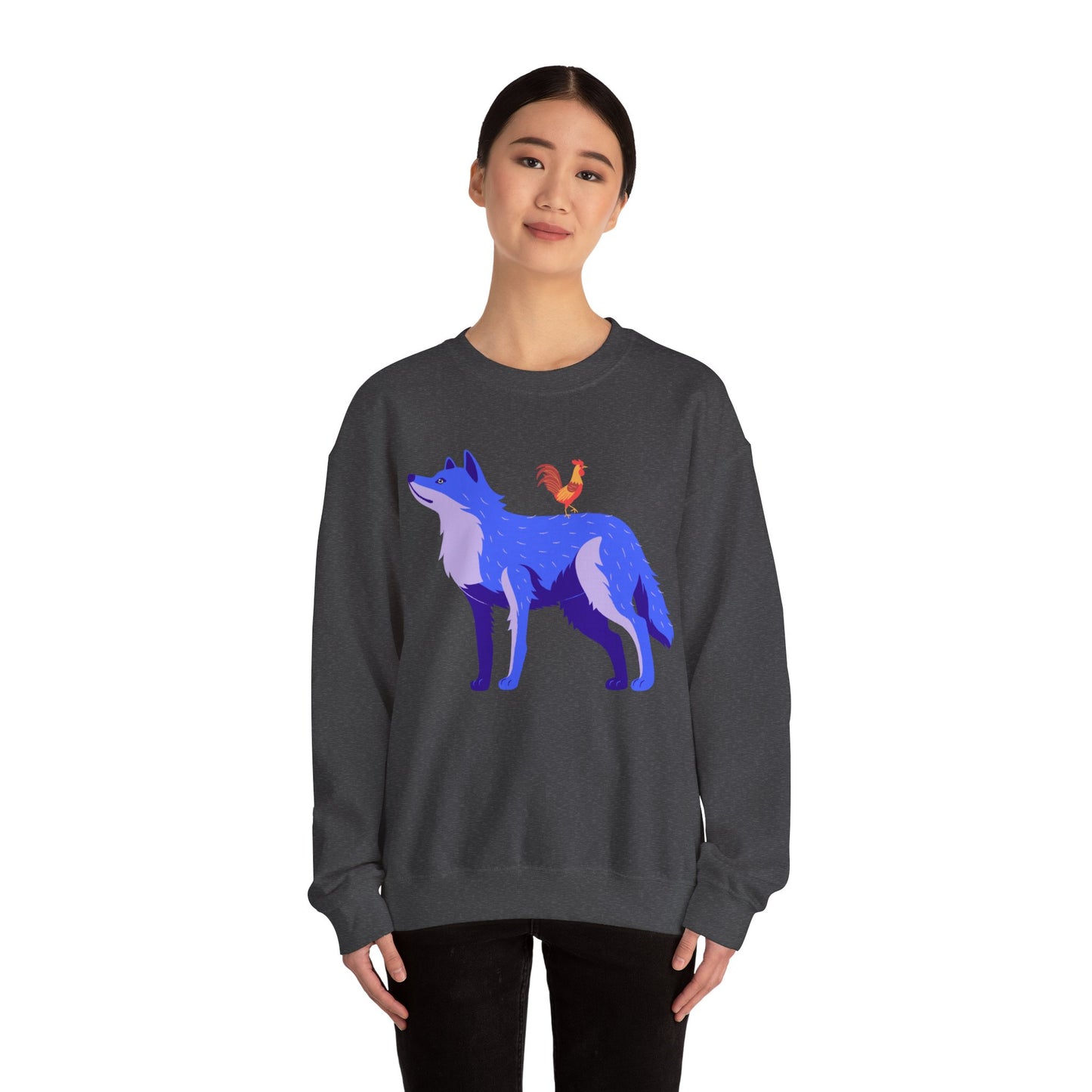 Wolf and Chicken Sweatshirt, Funny graphic print crewneck sweatshirt